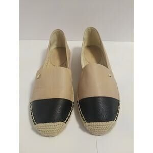 New MICHAEL KORS KENDRICK LEATHER TAN BLACK COLORBLOCK ESPADRILLES SHOES SZ 9.5